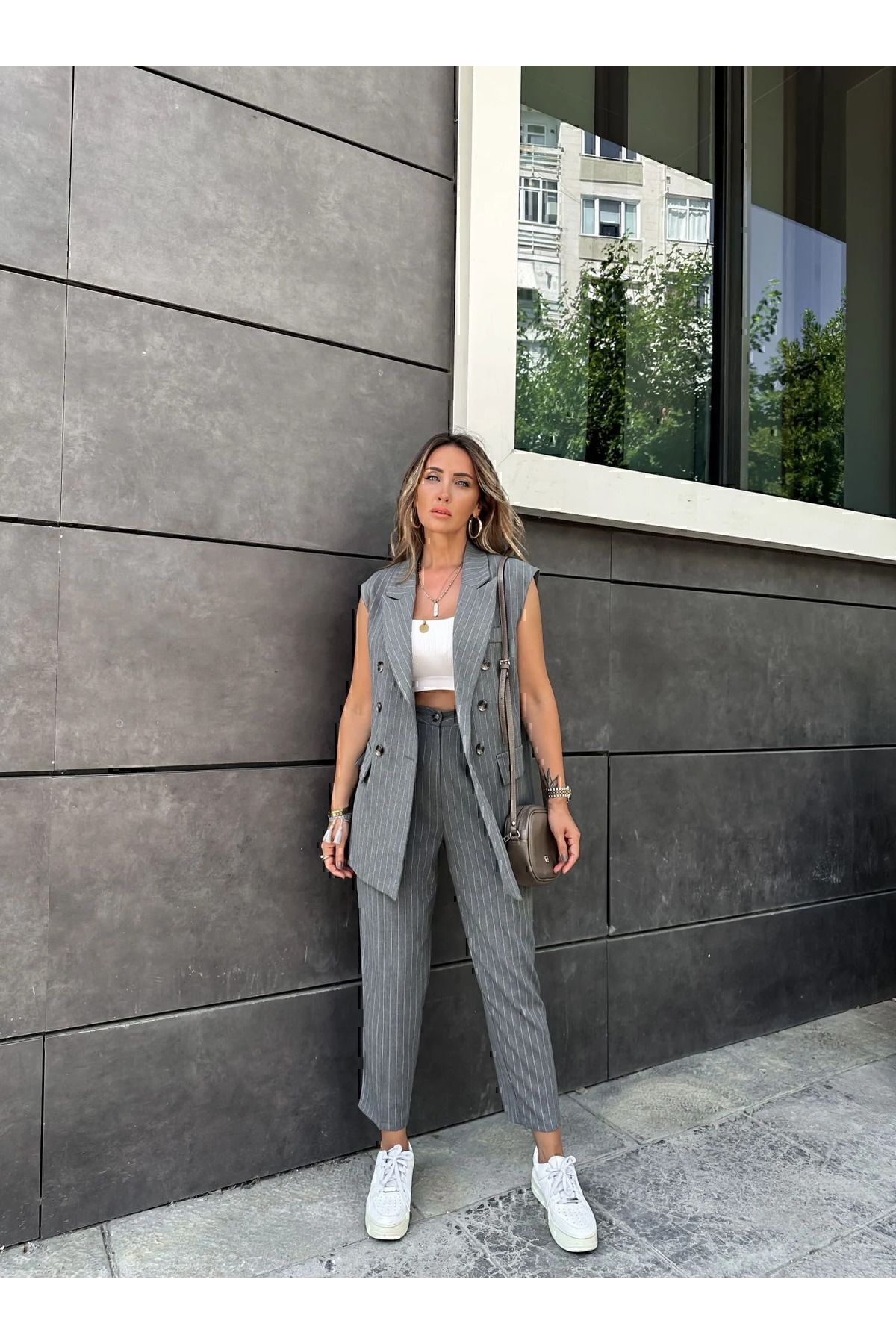Trend Marfa Atlas Kumaş Premium Boy Fit Pantolonlu Kolsuz Ceket Yelek Takım