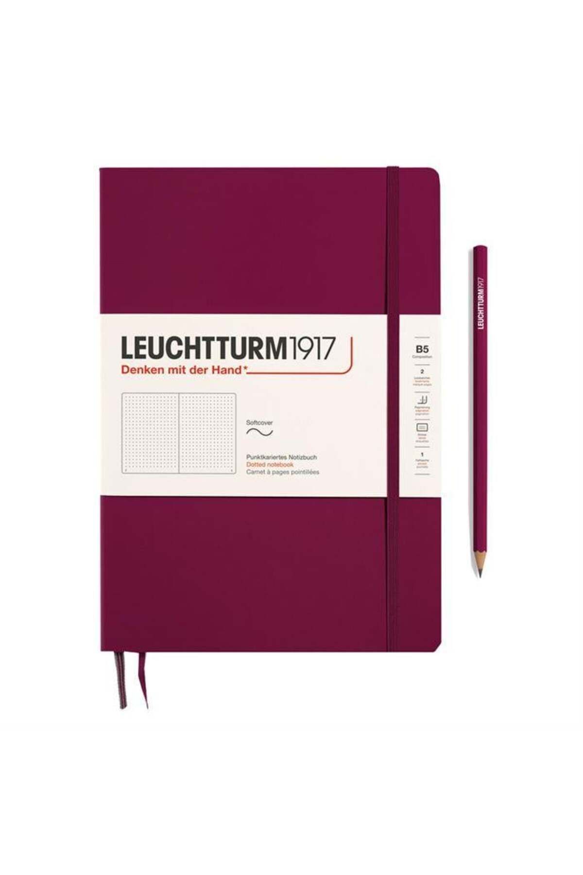 Leuchtturm1917 Composition Notebook, B5, Yumuşak Kapak, 123 Sayfa Not Defteri, Noktalı, Port Red 359