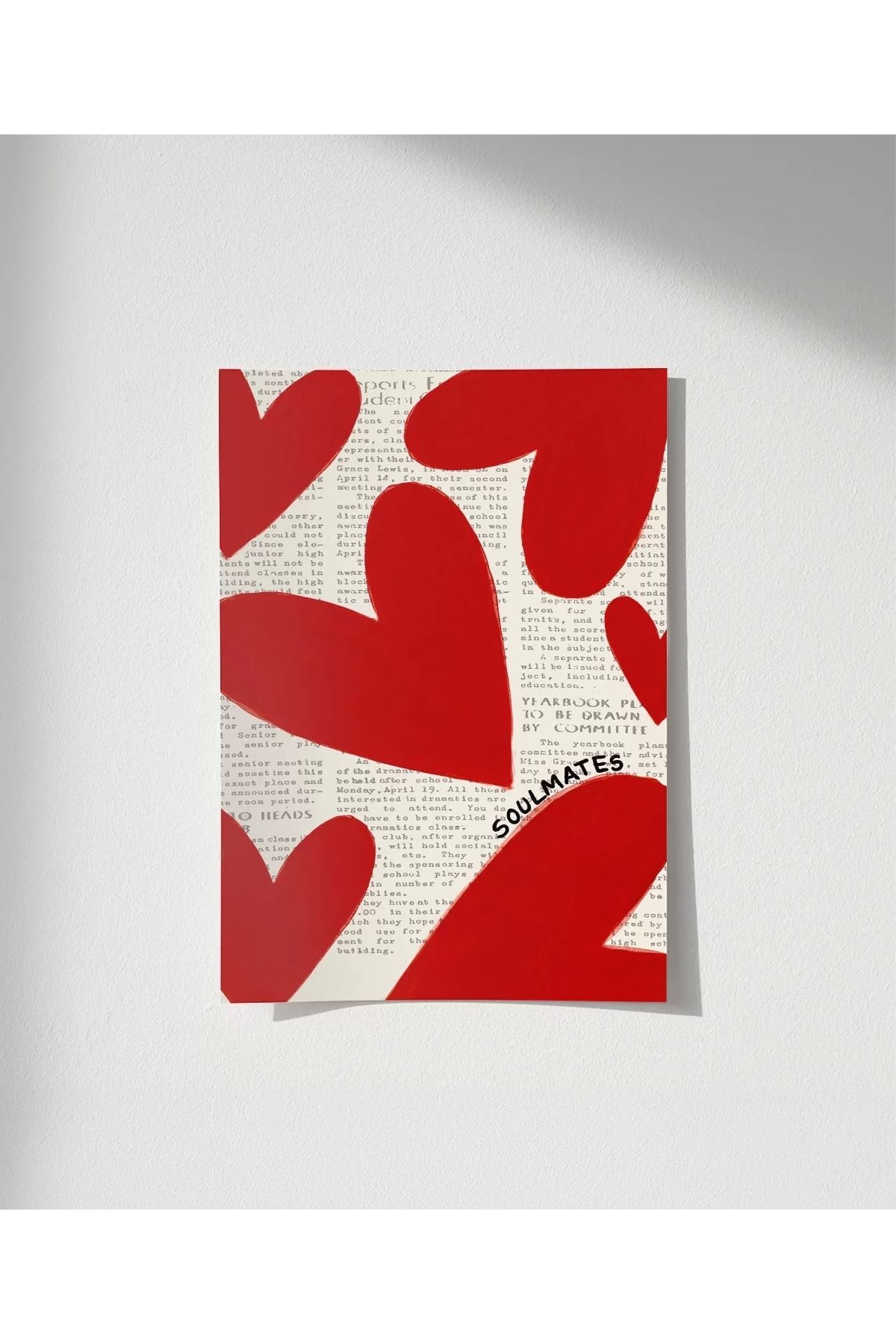 VOGLOO Çerçevesiz Poster Soulmates Gazete Arkaplanlı Kalp Tasarımlı