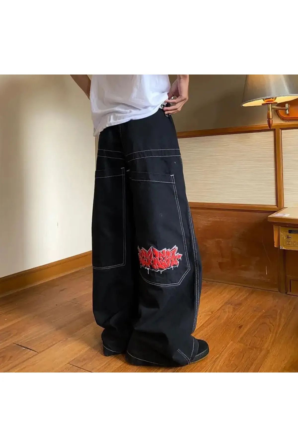 Gofeel Y2k Vintage Graffiti Desenli Retro Baggy Unisex Jean