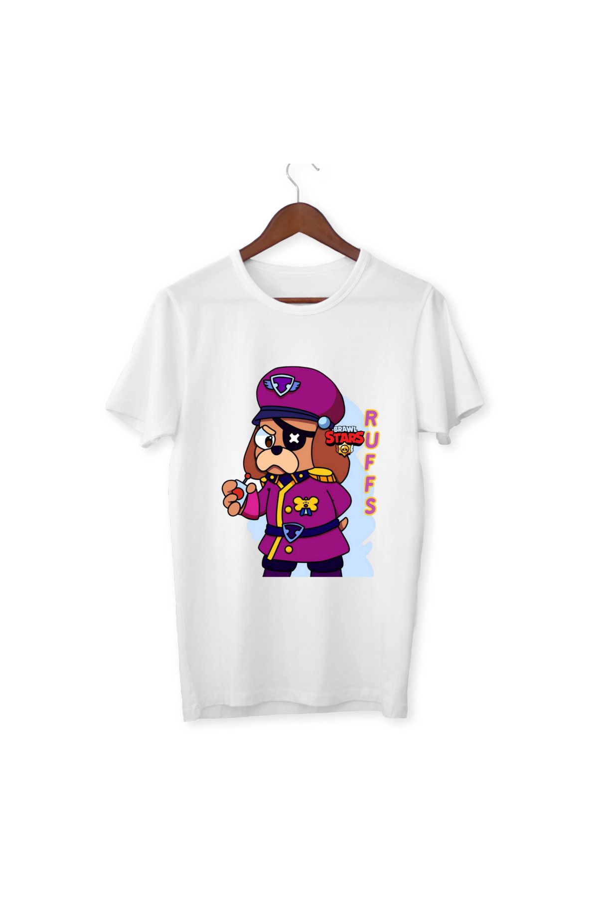 ALPŞAN TİCARET Brawl Stars Ruffs Çocuk Yetişkin Beyaz T-shirt Ruffs Brawl Stars Unisex Çocuk Tişört