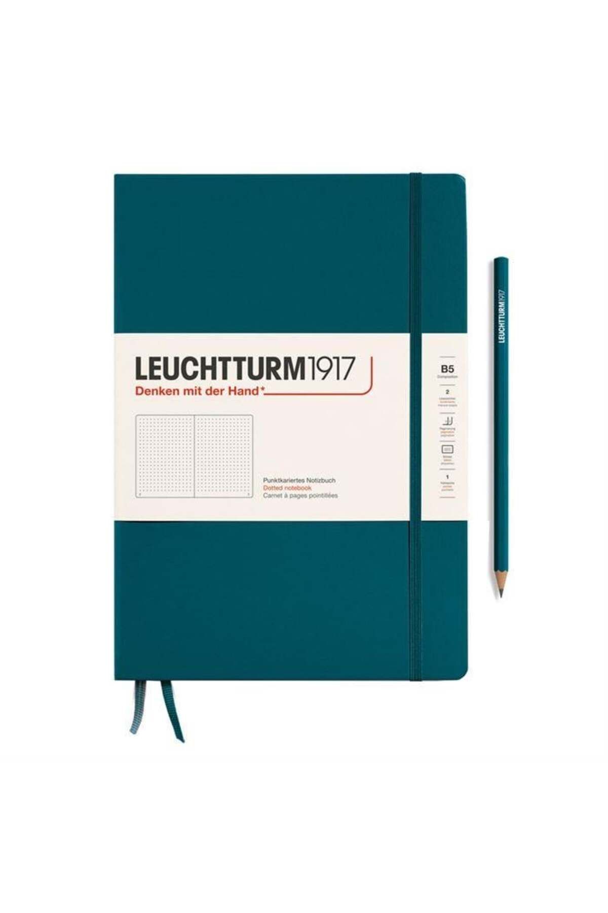 Leuchtturm1917 Composition Notebook, B5, Sert Kapak, 219 Sayfa Not Defteri, Noktalı, Pacific Green 3