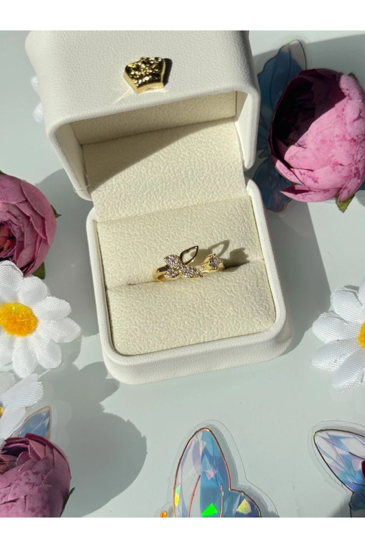 Harlofia Jewelry Ayarlanabilir Taşlı Kelebek Yüzük