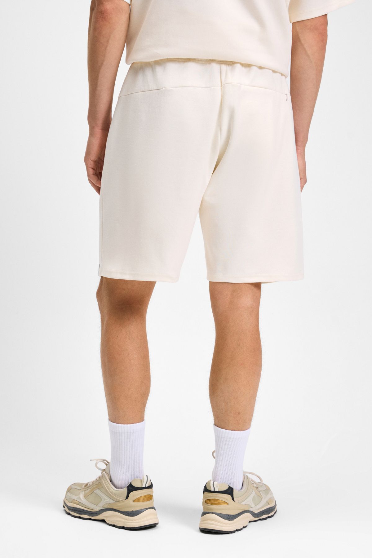 GRIMELANGE-Bailey Men's Relaxed Fit Ecru Shorts with Elastic Waist and Back Single Pocket Cord 6