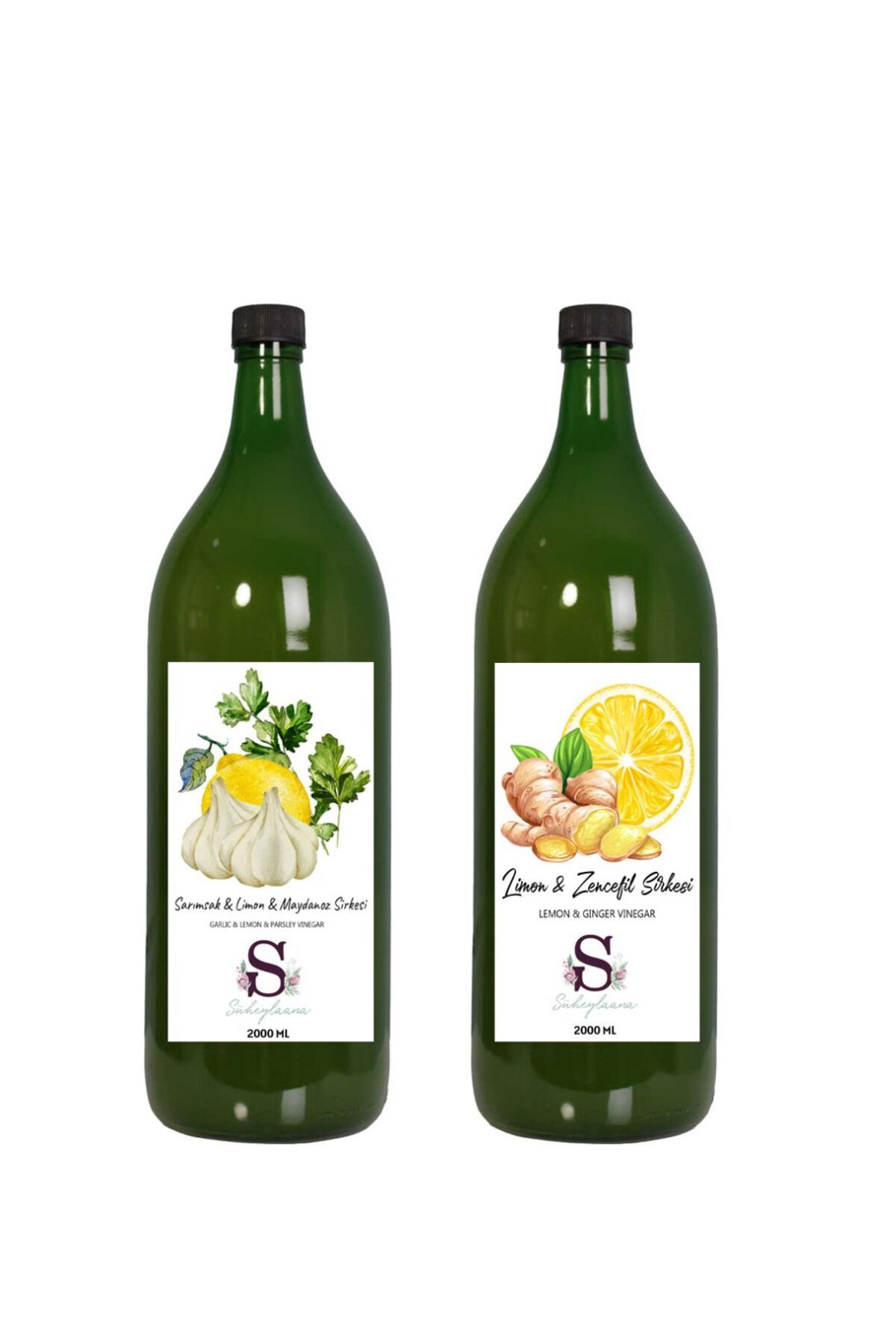 Süheylaana Doğal Sarımsak & Limon & Maydanoz Sirkesi 2000 Ml - Doğal Limon & Zencefil Sirkesi 2000 Ml