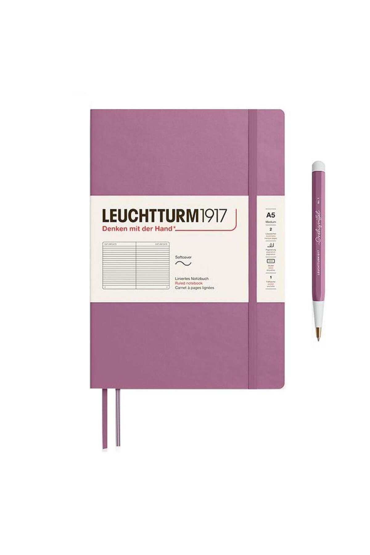 Leuchtturm1917 2025 Colors Orta Boy (A5), Yumuşak Kapak, 123 Sayfa, Çizgili Defter Dusty Rose 372202