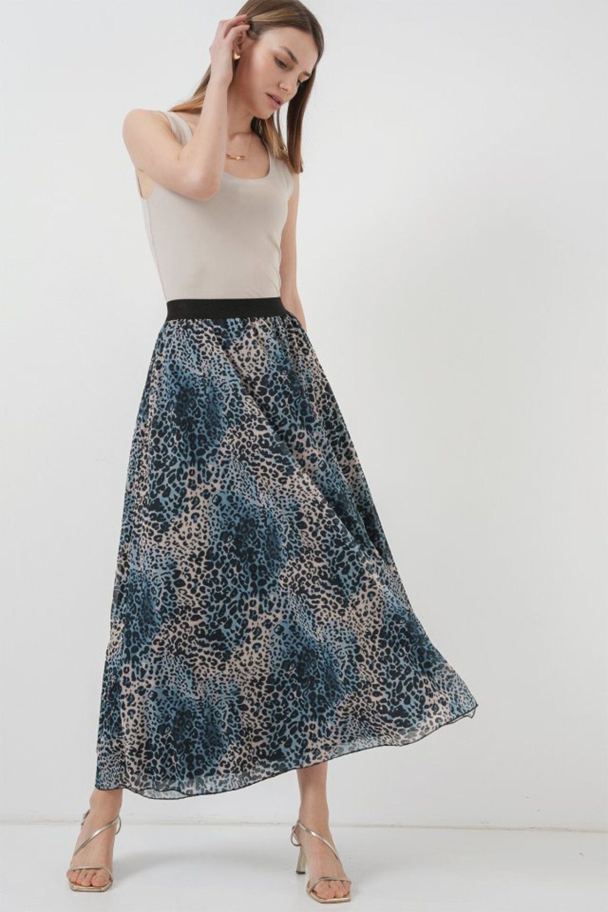 Kokosh moda 8032 Uzun Şifon Etek - İndigo