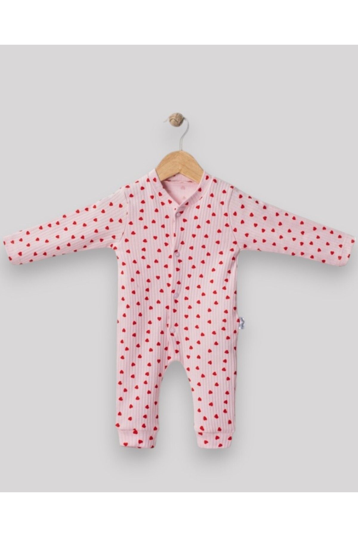 MINNOOSH BABY Kalp Desenli Çıtçıt Kız Tulumu %100 Organik
