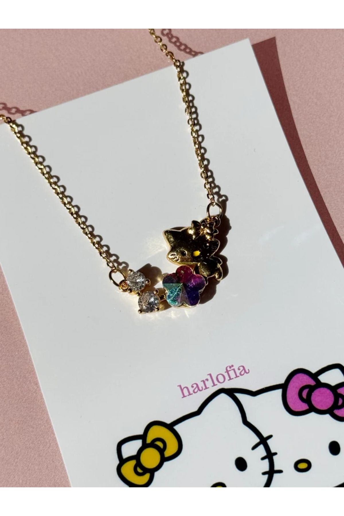 Harlofia Jewelry Çelik Gold Taşlı Hello Kitty Kolye