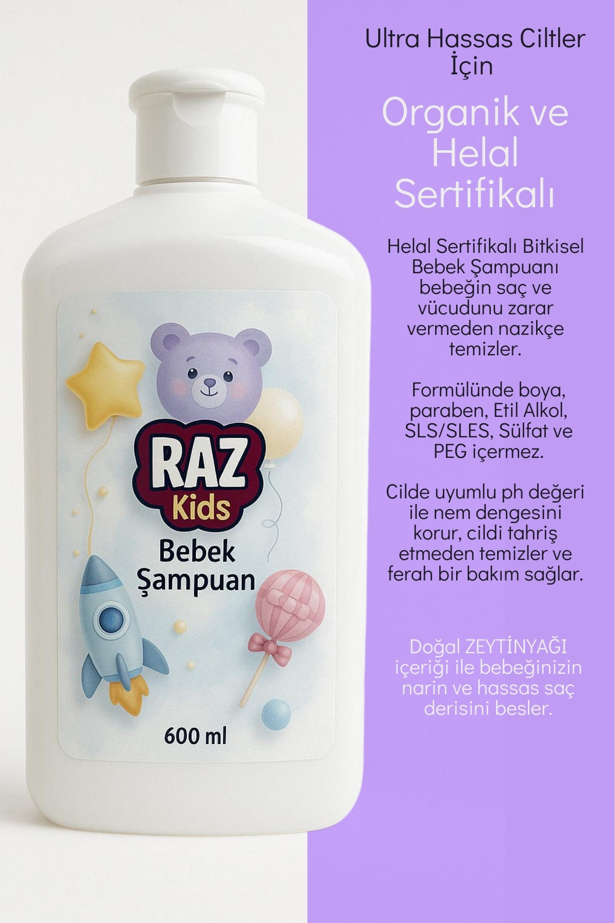 Spumy Raz Kids Organik Sertifikalı Hassas Saç Ve Vücut Bebek Şampuanı - 600 ml fotoğrafı 2 (önizleme)