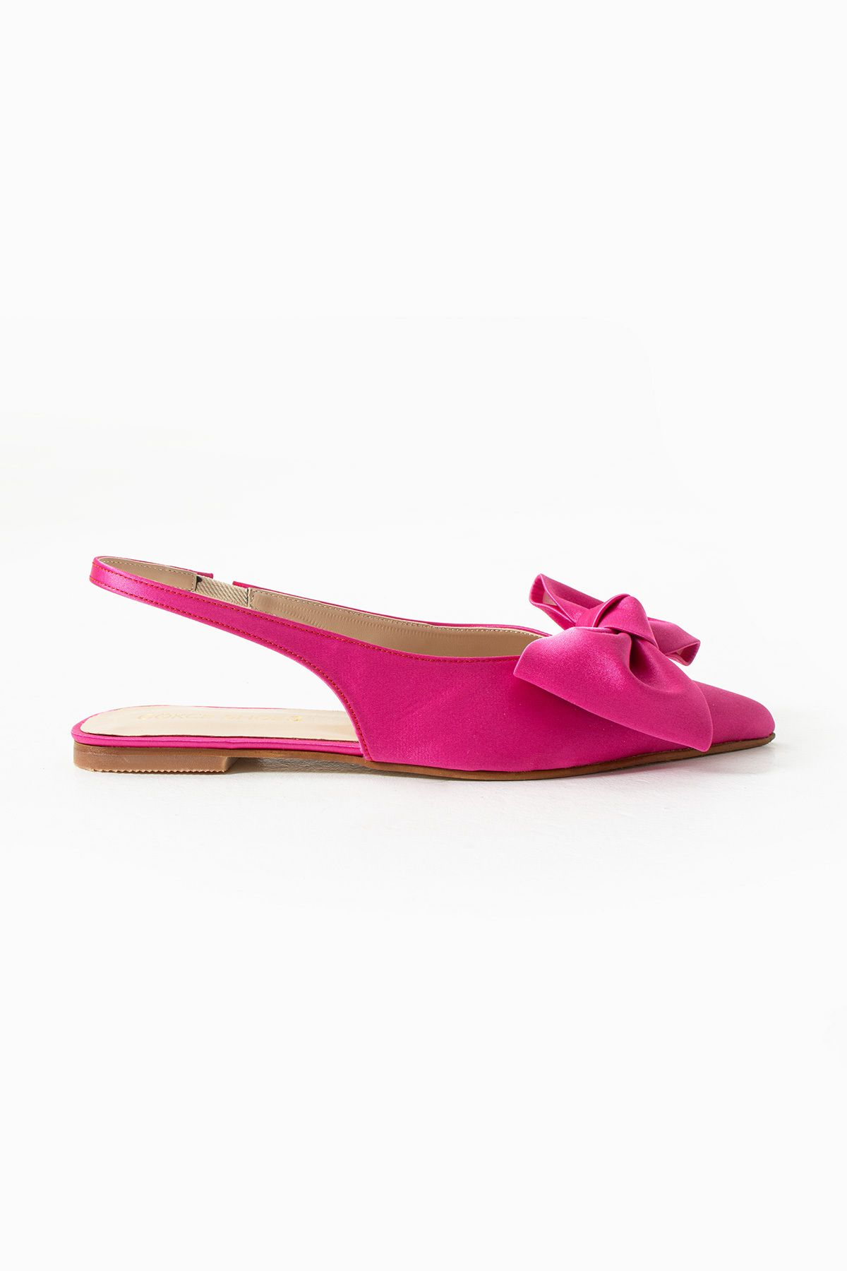 Gökçe Shoes Sancha Fuşya Saten Fiyonk Detay Kadın Babet Ayakkabı