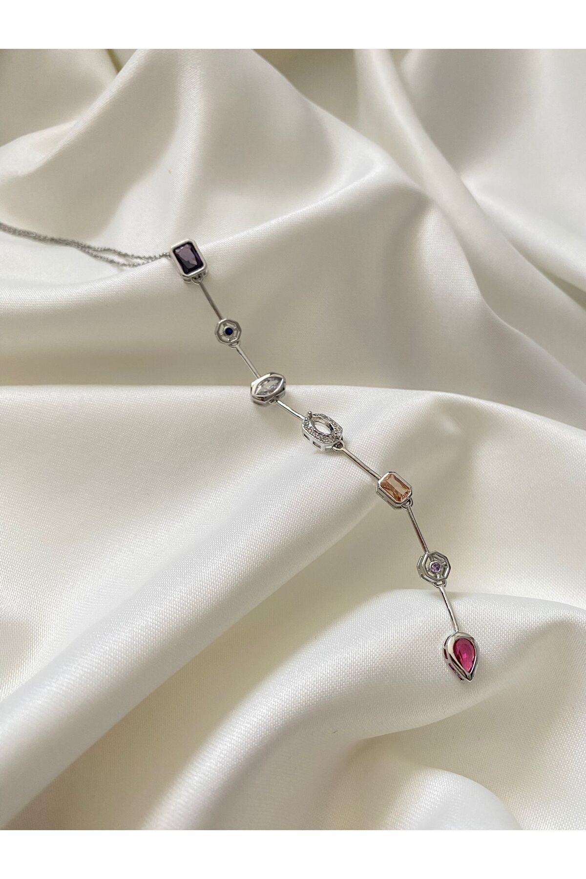Bellamy Jewelry 7 Element Taşlı Y Kolye - Silver