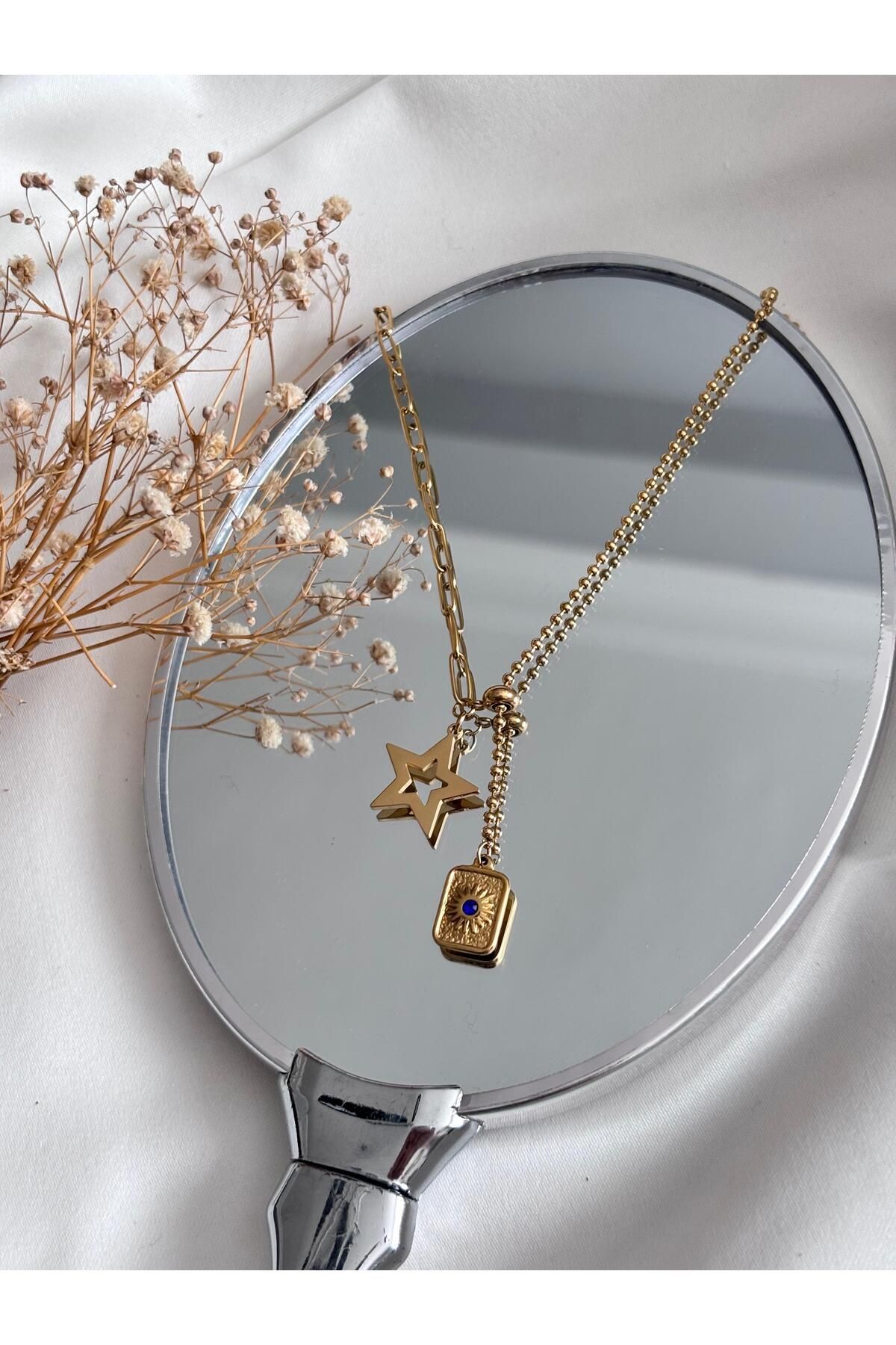 Bellamy Jewelry Dikdörtgen Plaka Yıldızlı Kolye