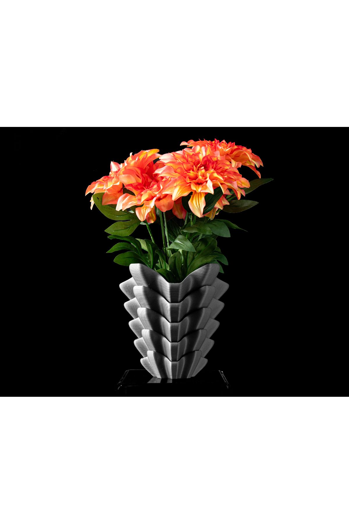 GRAT3D Trilo Desenli Siyah 3D Vazo | Modern Dekoratif Saksı | Çevre Dostu Tasarım | 18 cm