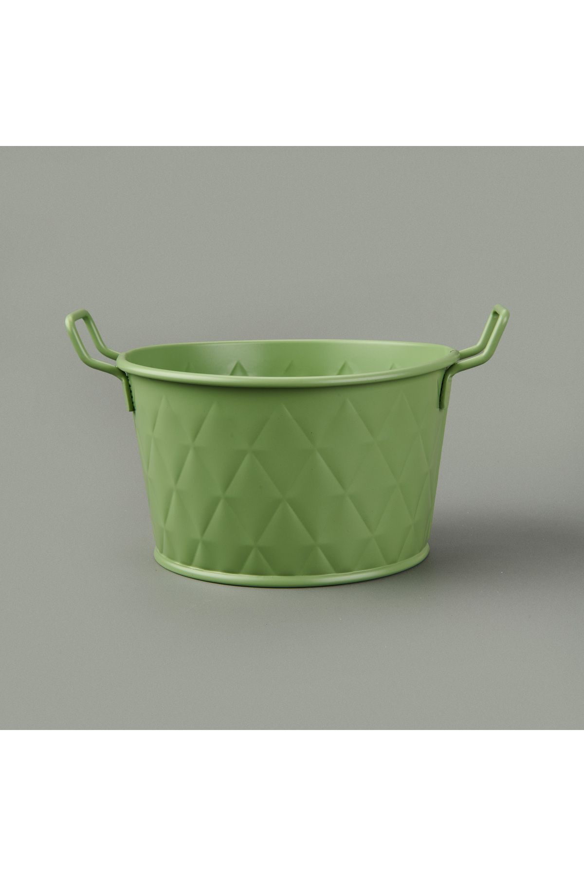 The Mia Prizma Terracota Kulplu Galvaniz Saksı - Yeşil - 18 cm