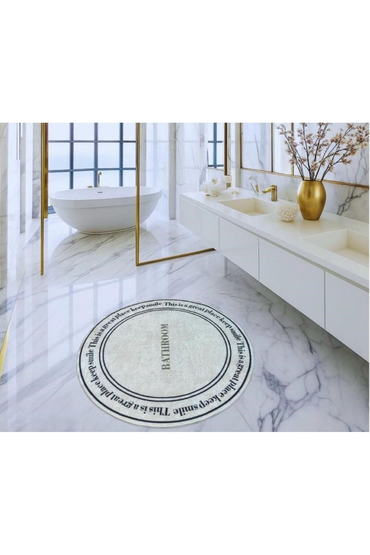 diabella Bathroom Yazılı Yuvarlak Banyo Paspası 80*80