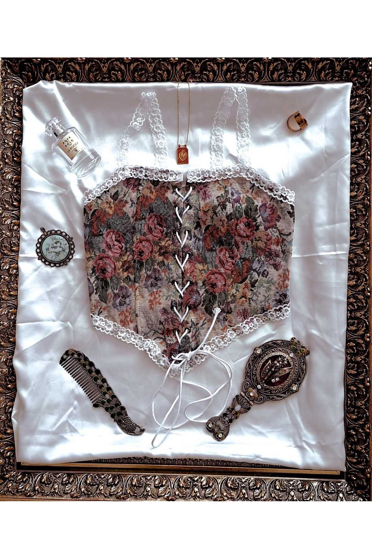 ALEİDANIN KOLEKSYONU Vintage Büstiyer Korse Kadın Yaz Üst Giyim Crop Stil Retro Rustik Askılı Bluz
