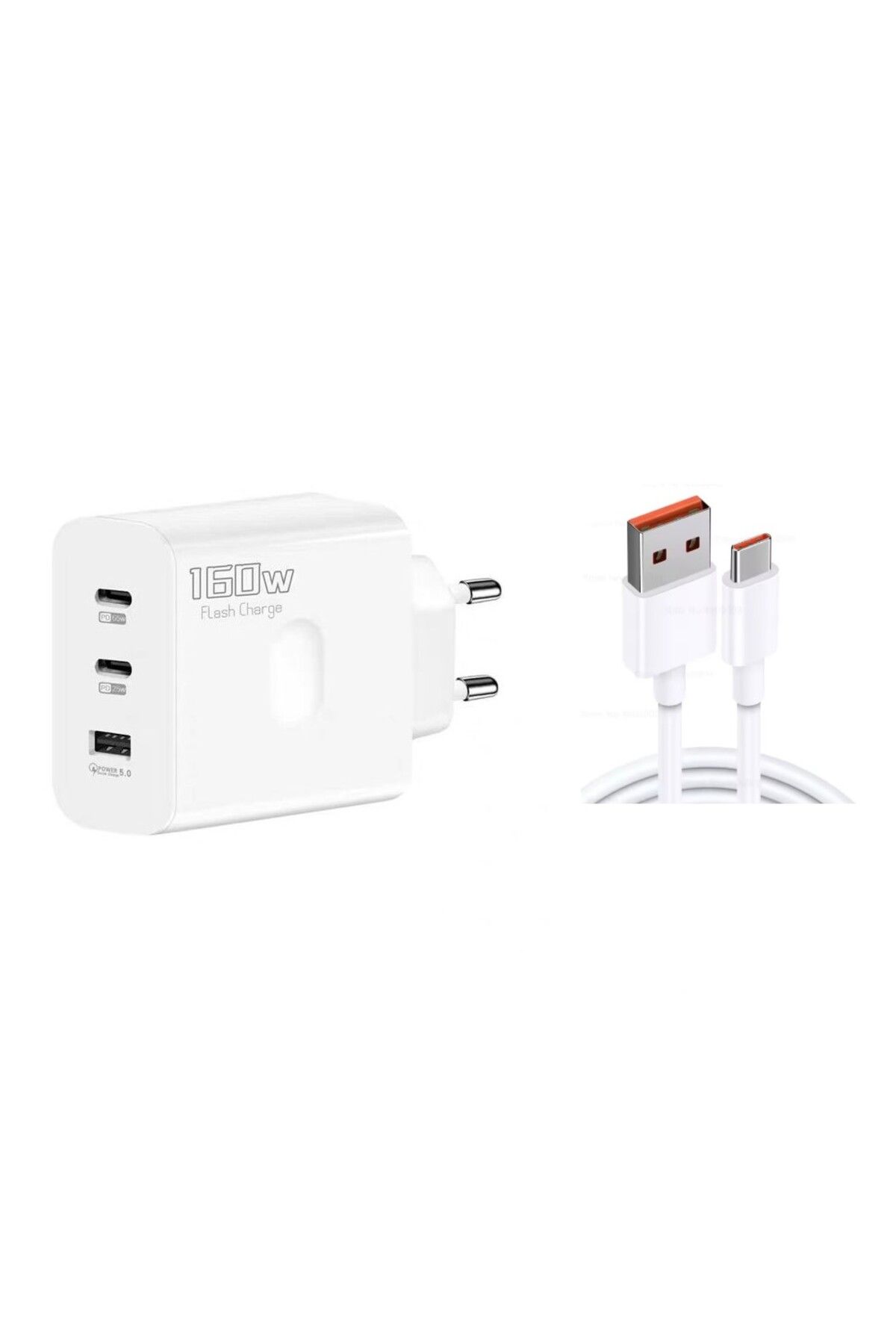 schitec 160W 2xType-C + UsbA Quick Charger 5.0 Teknolojili Ev Tipi 3 Çıkışlı 6A 120W UsbA to Type-C