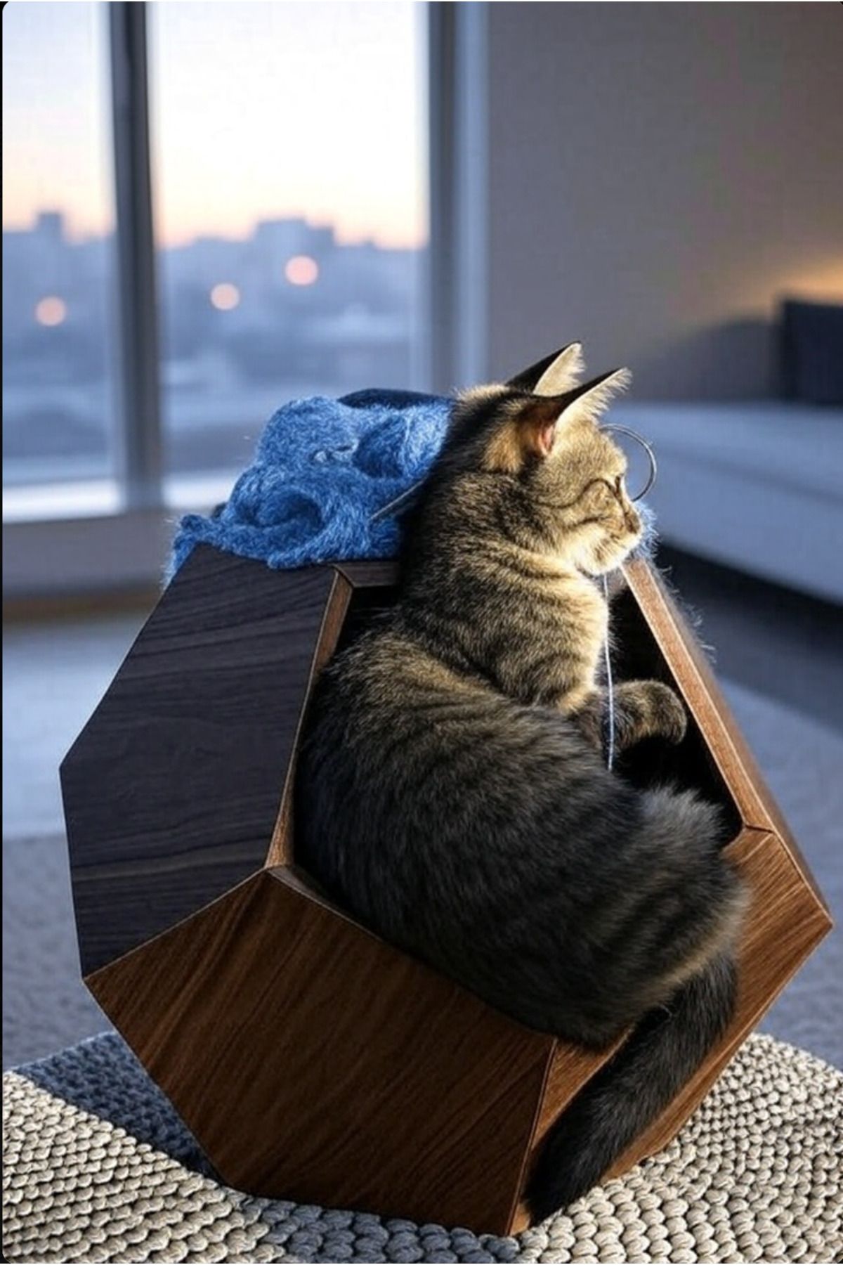 YouPont Ahşap Beşgen Kenarlı Kedi Evi