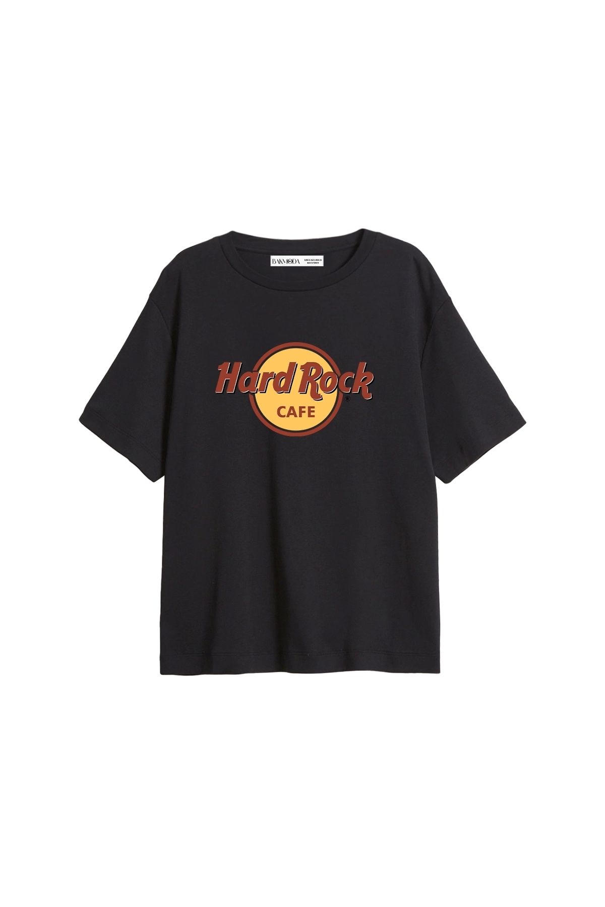 CİNEMA MODA Hard Rock Baskılı Relaxed Fit Siyah Kadın Tshirt
