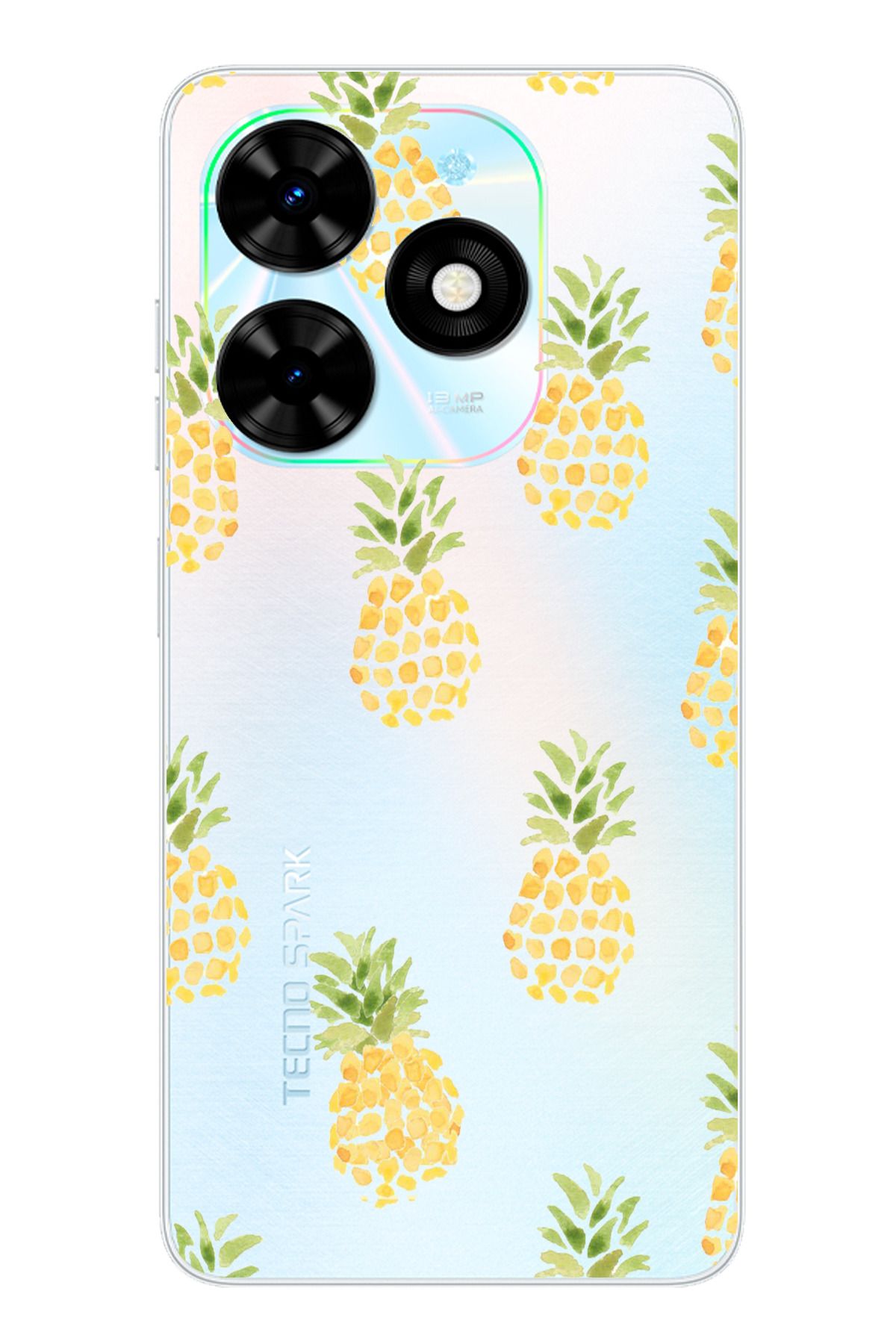 TechTree Tecno Spark 20 - 20C Uyumlu Ananas Tasarımlı Şeffaf Silikon Kılıf