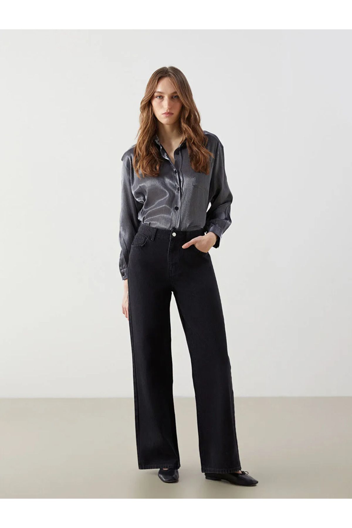 LC Waikiki LCW Modest Siyah Wideleg Kadın Jean Pantolon