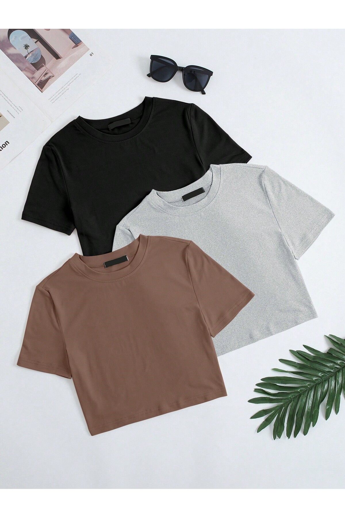 DAXİS Sportwear Company 3'lü KADIN Rahat Kesim Crop Tişört