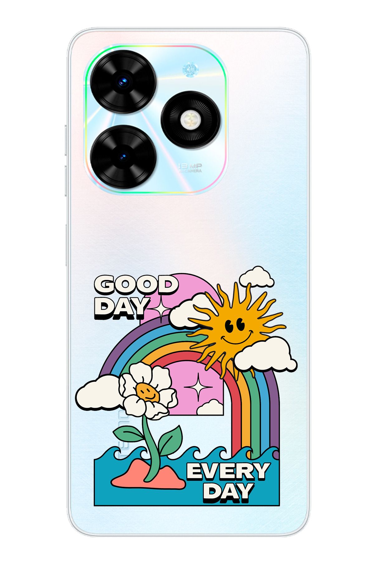TechTree Tecno Spark 20 - 20C Uyumlu Good Day Every Day Tasarımlı Şeffaf Silikon Kılıf
