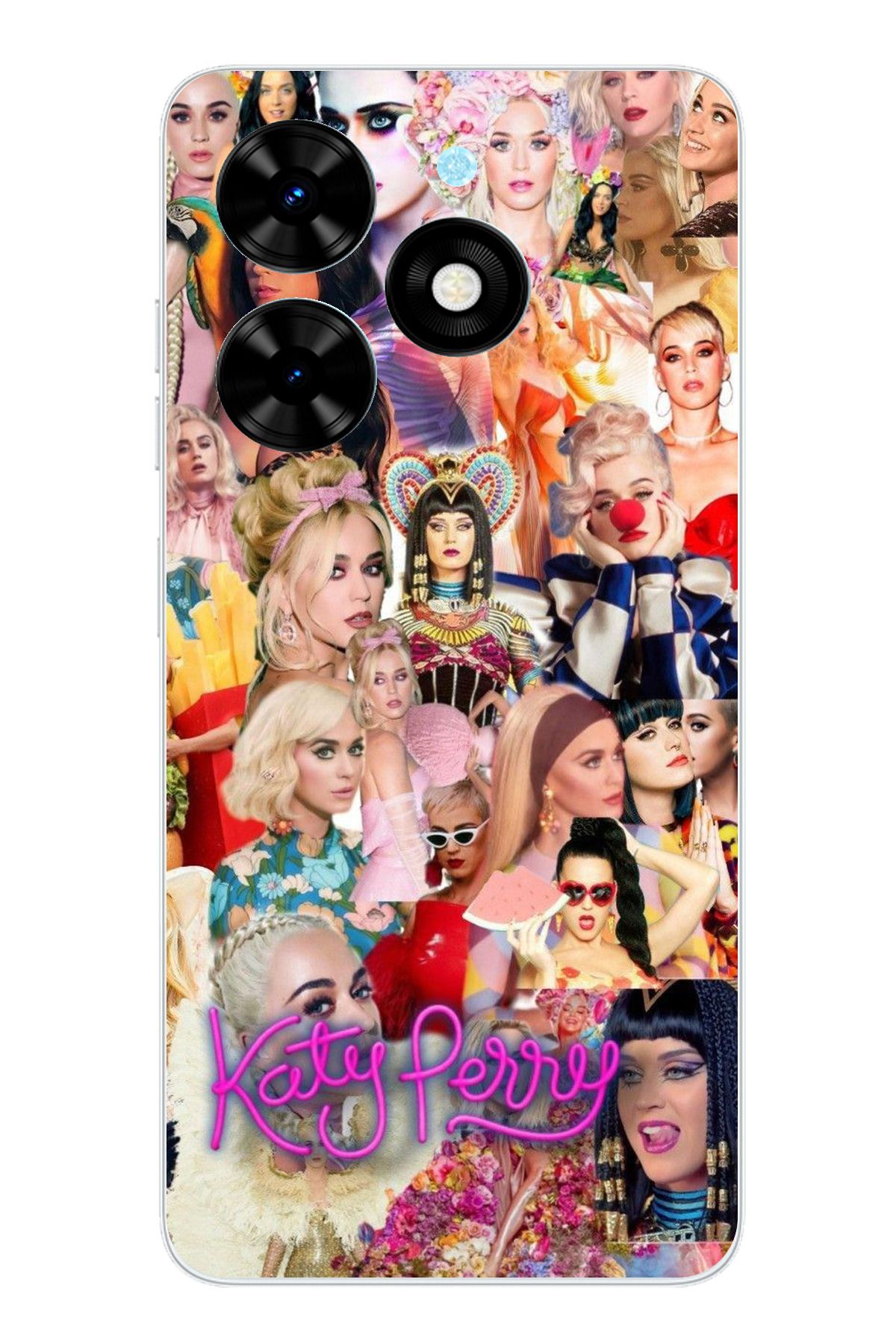 TechTree Tecno Spark 20 - 20C Uyumlu Katy Perry Kolaj Şeffaf Silikon Kılıf