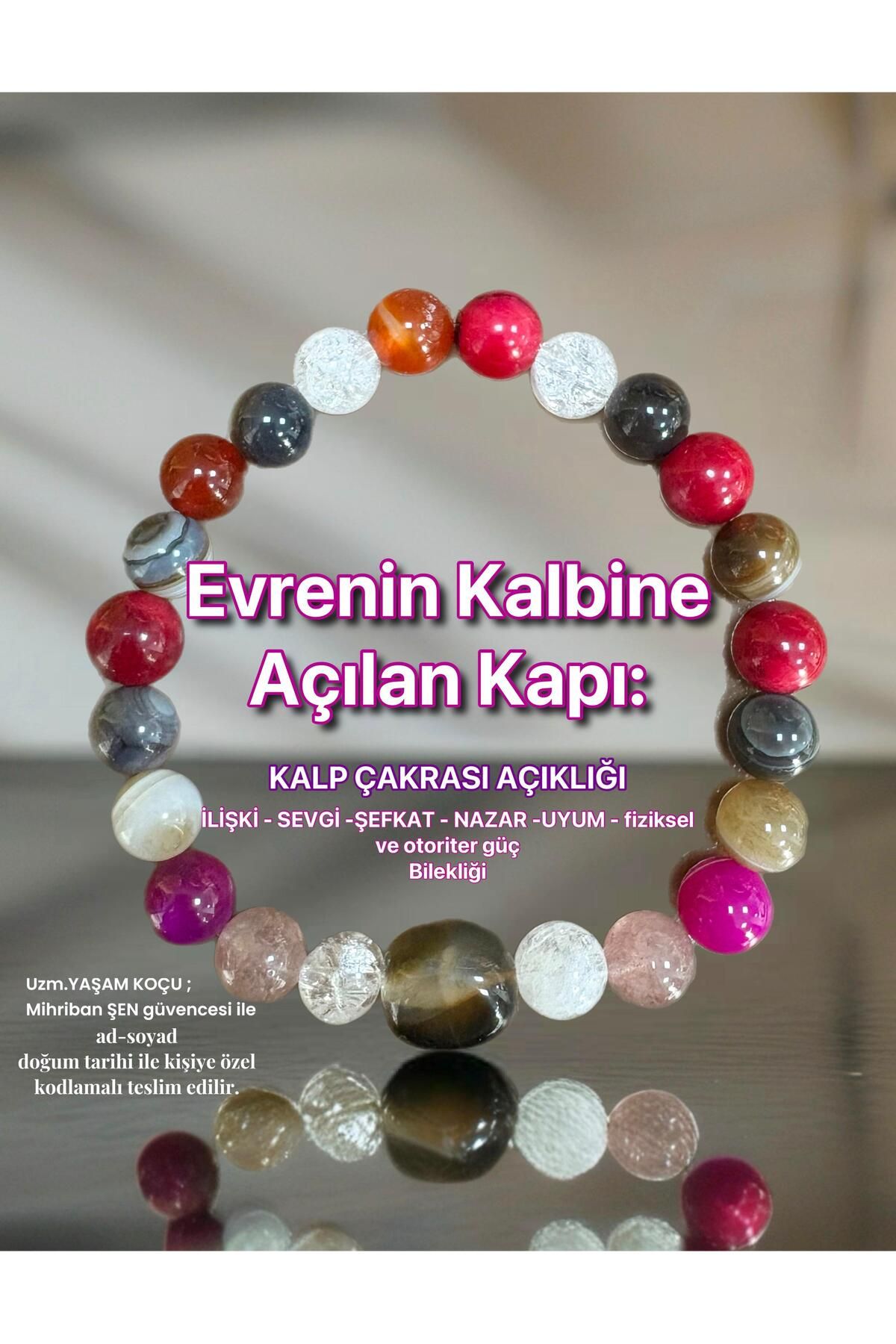 Mihri Doğaltaş Kalp Çakrası Bilekliği