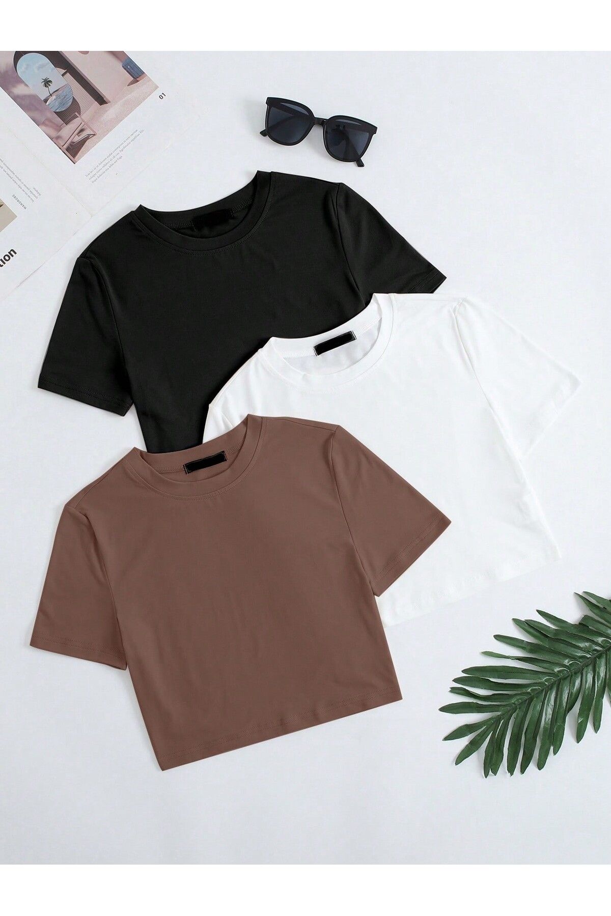 DAXİS Sportwear Company 3'lü KADIN Rahat Kesim Crop Tişört
