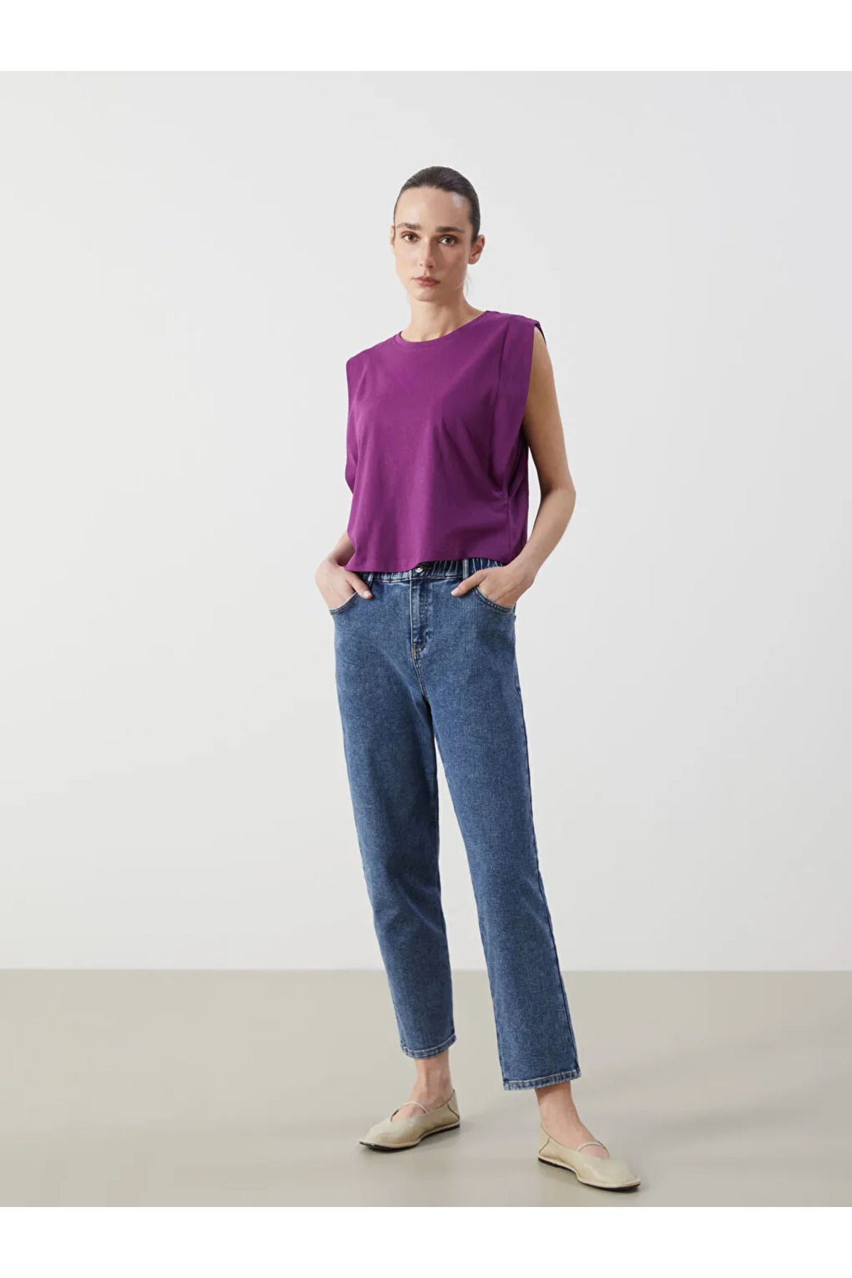 LC Waikiki LCW Jeans Indigo Beli Lastikli Slim Mom Kadın Jean Pantolon
