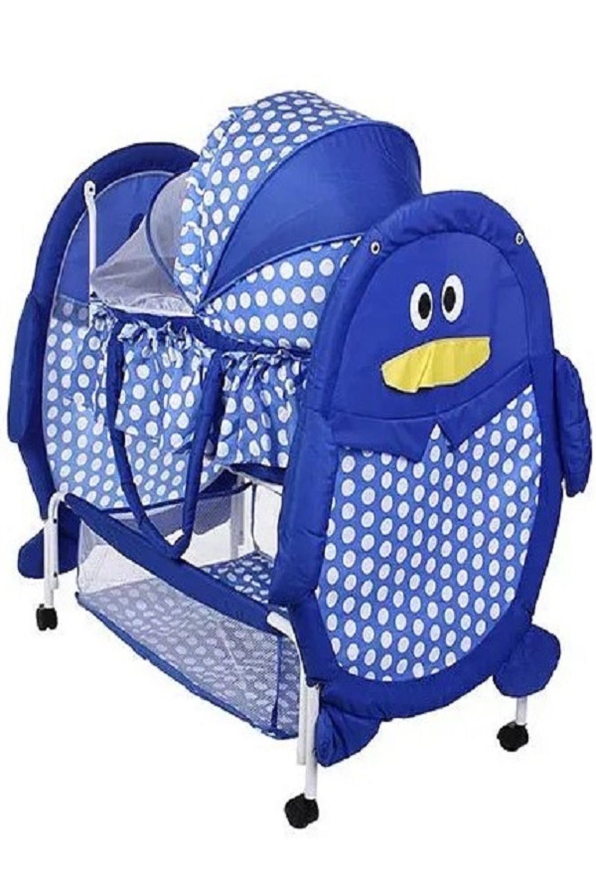 rexa-Baby Cradle With Mosquito Net Penguin Design And Polka Dots - Blue 1
