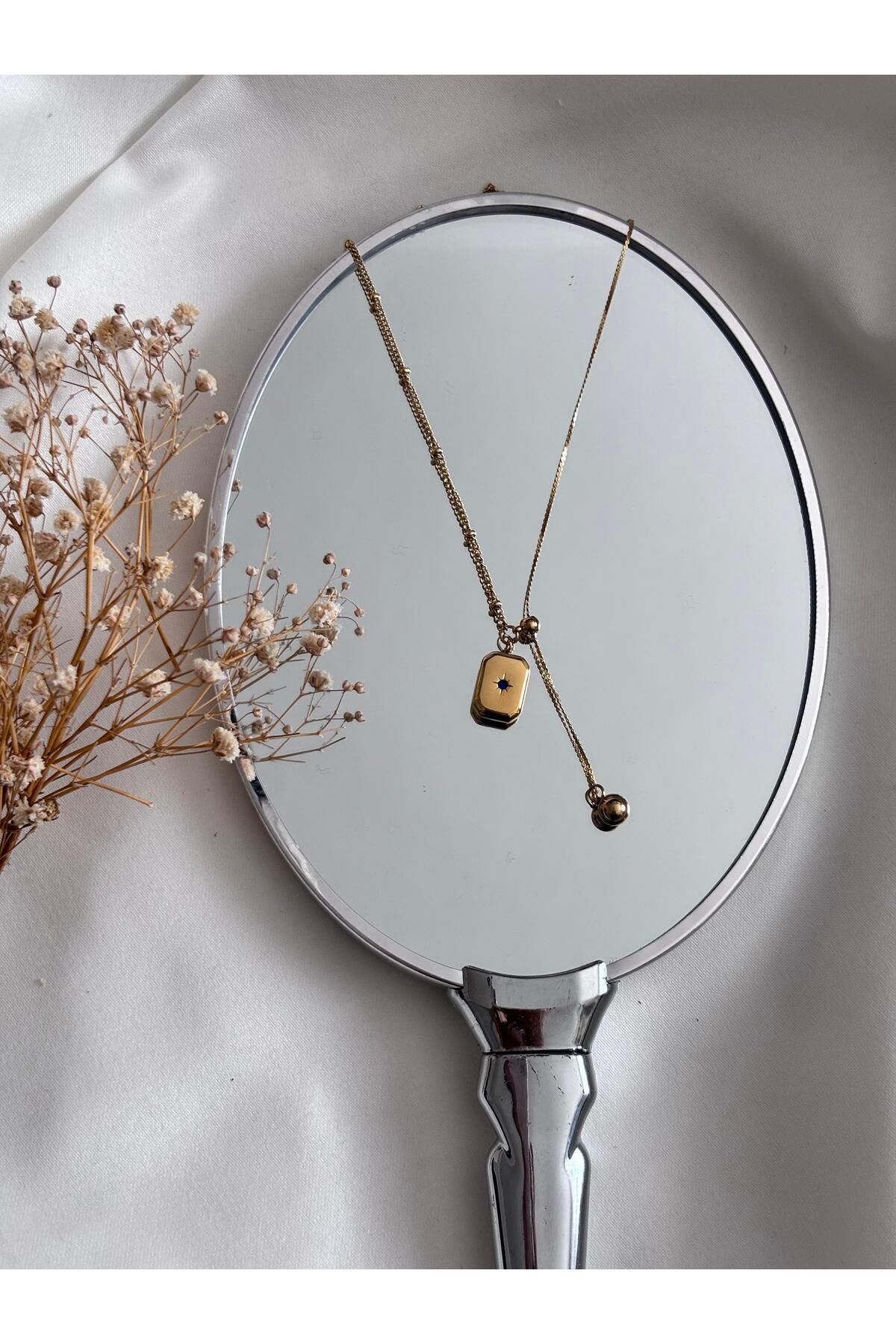 Bellamy Jewelry Lacivert Taş Detaylı Dikdörtgen Kolye