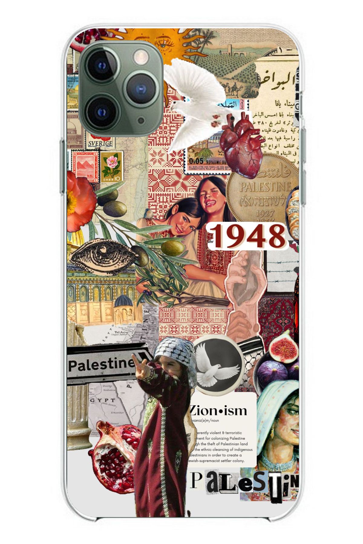 TechTree iPhone 11 PRO Uyumlu 1948 Filistin Kolaj Tasarımlı Şeffaf Silikon Kılıf