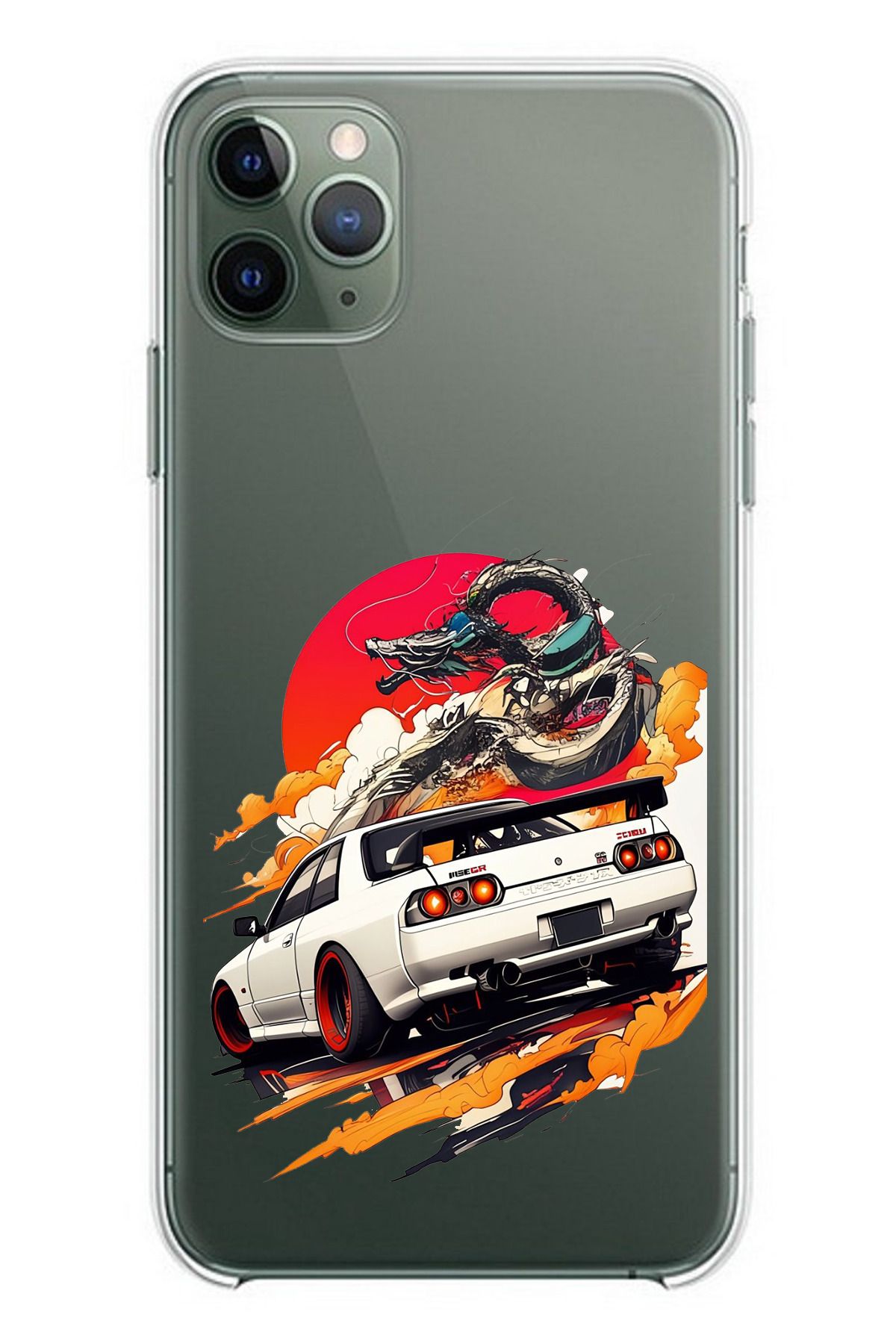 TechTree iPhone 11 PRO Uyumlu GTR Güneş Ejderha Tasarımlı Şeffaf Silikon Kılıf