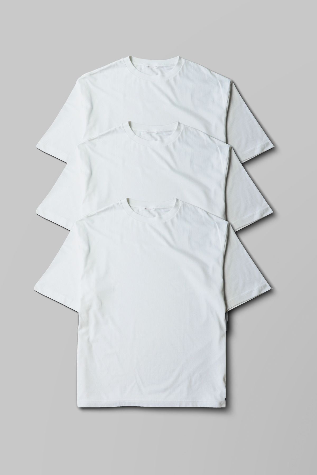 Pratik Medikal Unisex Oversize 3'lü Paket Beyaz %100 Pamuklu Bisiklet Yaka Tshirt