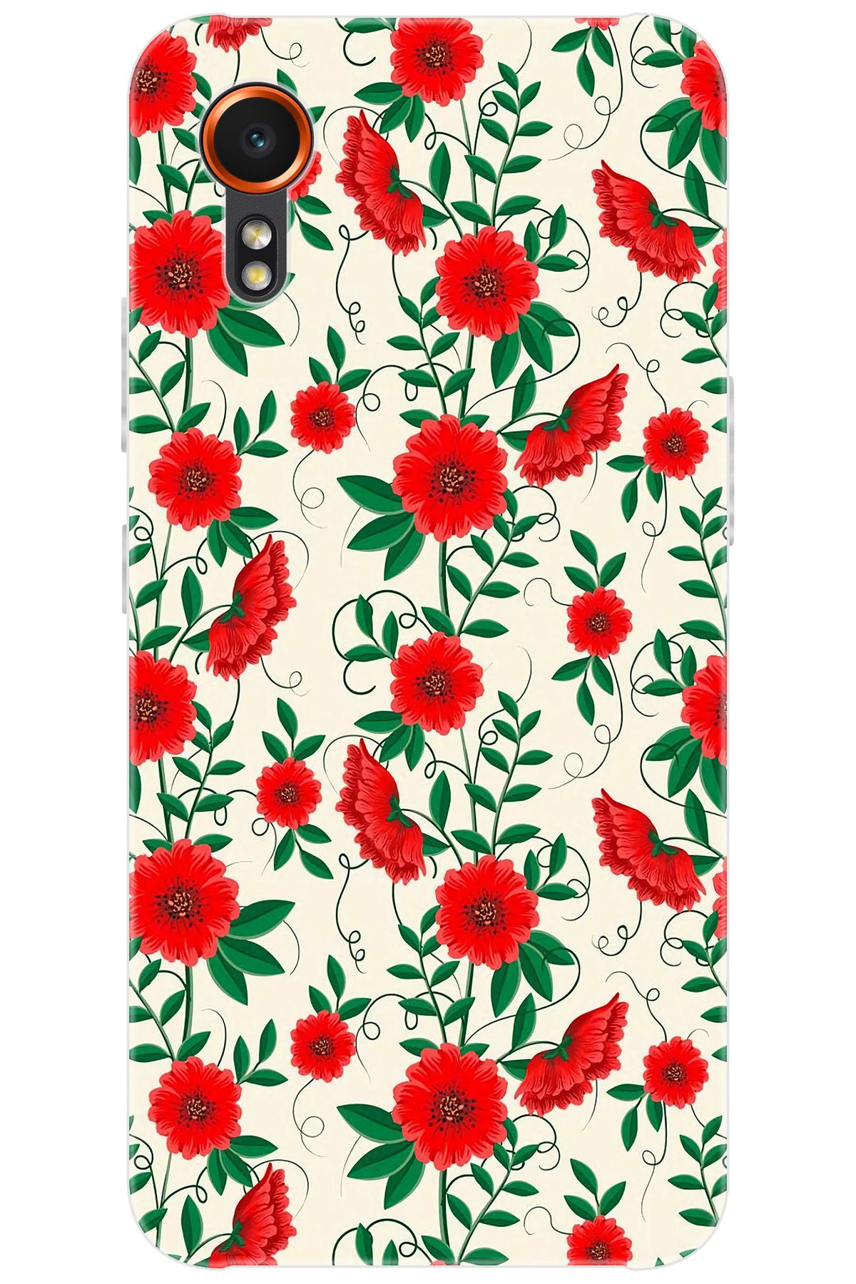 Ceppare Samsung Galaxy XCover7 (SM-G556B) Uyumlu Kılıf Desenli Silikon Kırmızı Çiçekler STK:717 CP-M2qVIOS