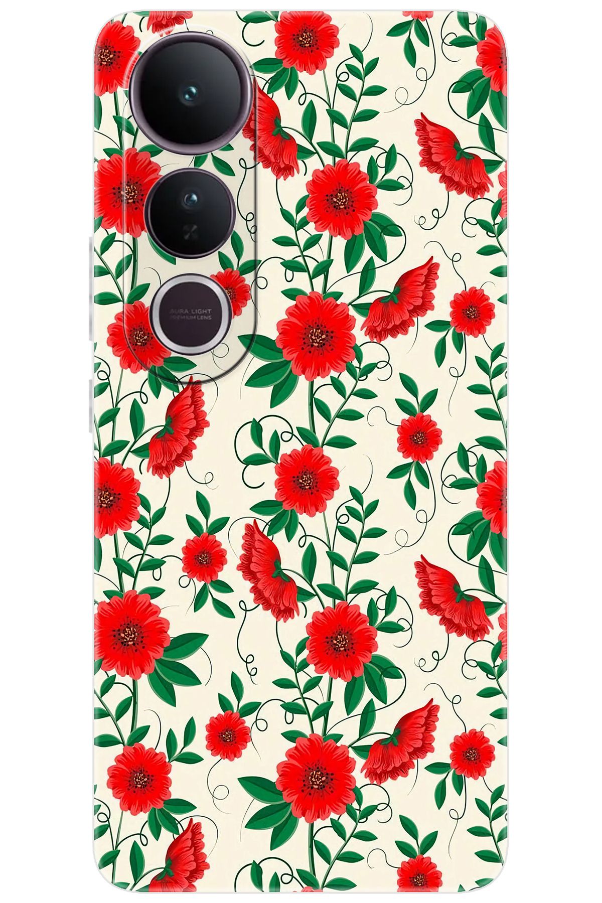 Ceppare Vivo V50 Lite 5G (V2441) Uyumlu Kılıf Desen Baskılı Silikon Kırmızı Çiçekler STK:717 CP-04GCiuP