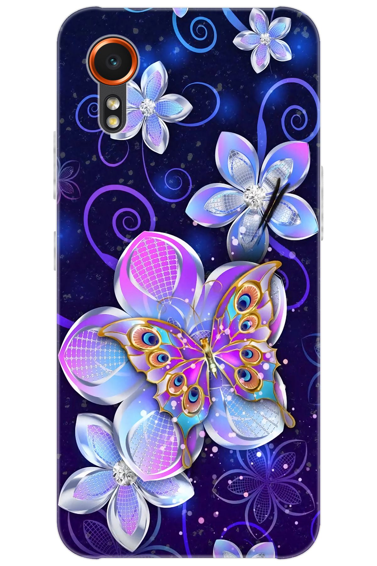 Ceppare Samsung Galaxy XCover7 (SM-G556B) Uyumlu Kılıf Desen Silikon Kelebek ve Çiçekler STK:718 CP-sb0F7R2