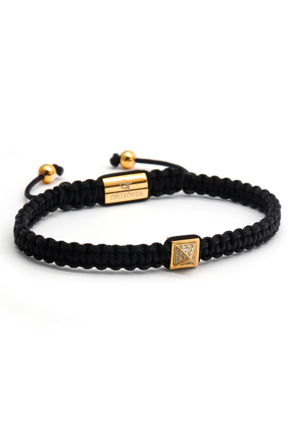 GT Collection-GT Collection, Men's Golden Pyramid Bracelet with Zircon One Size & Adjustable Black Nylon Cord 5