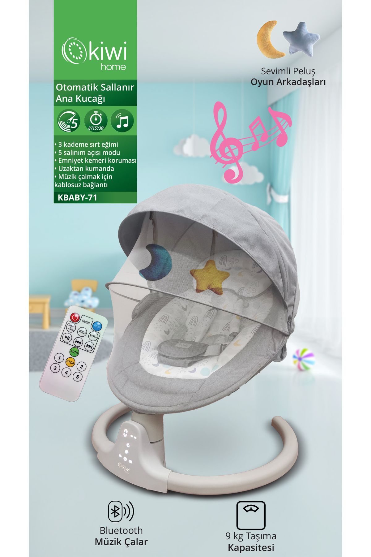 Baby Kbaby-71 Otomatik Sallanan Kademe Ayarlı Beşik ve Ana Kucağı