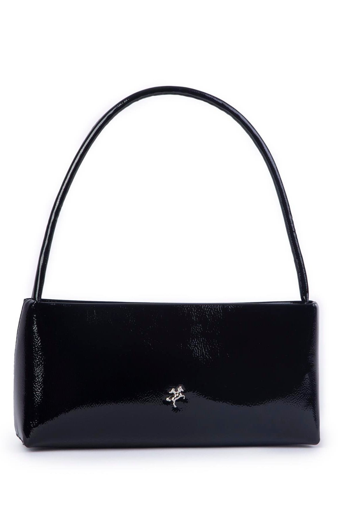 Nas Bag Kadın Basic Baget Omuz Ve Çapraz Çanta - Siyah Rugan (27X12 CM)