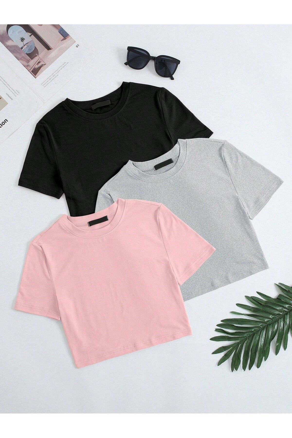 DAXİS Sportwear Company 3'lü KADIN Rahat Kesim Crop Tişört