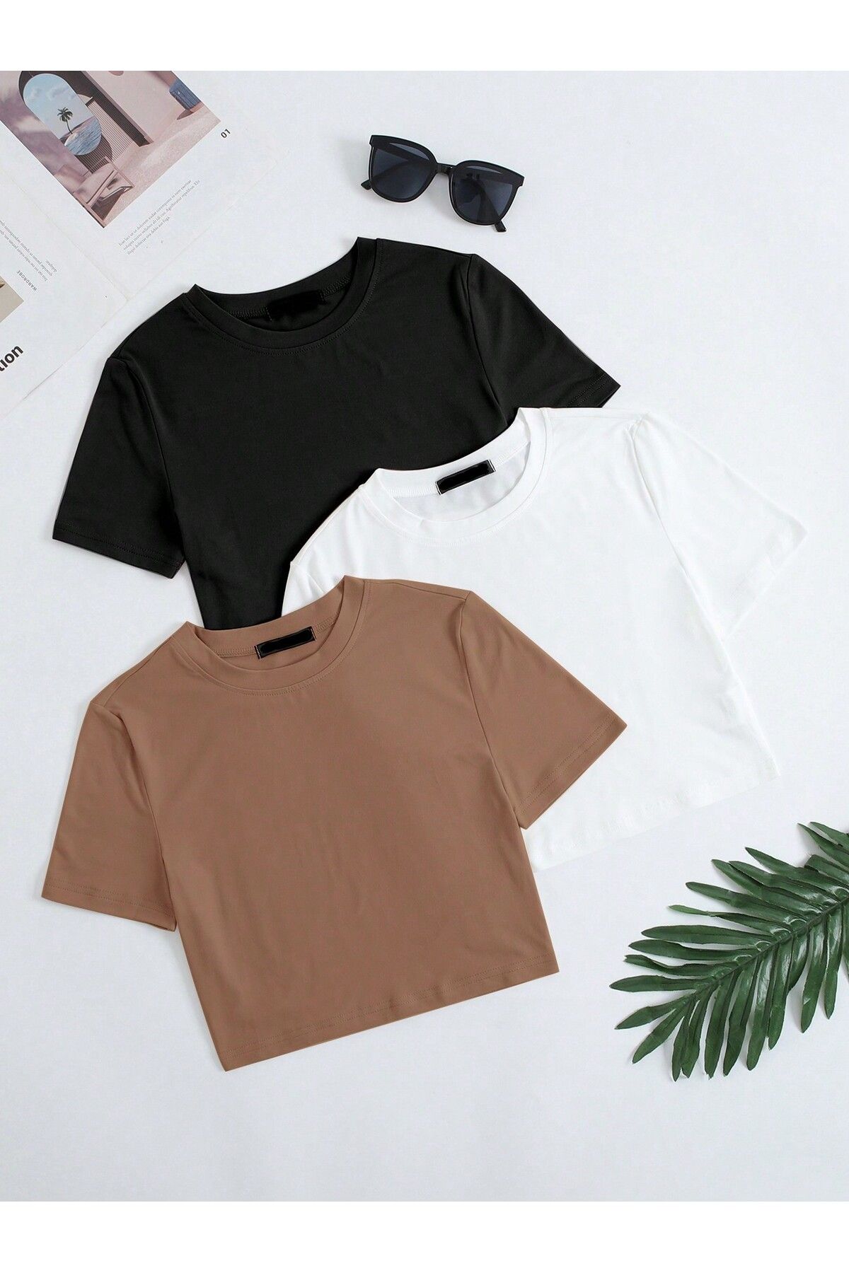 DAXİS Sportwear Company 3'lü KADIN Rahat Kesim Crop Tişört