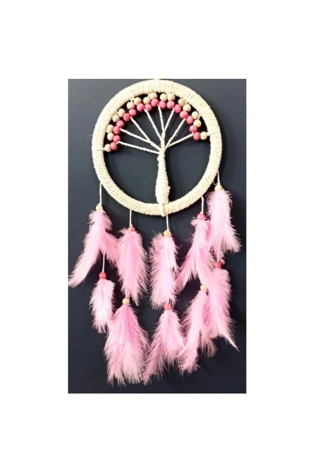 ShopNova Pembe Kuş Tüylü Hayat Ağacı Düş Kapanı Dream Catcher Duvar Süsü