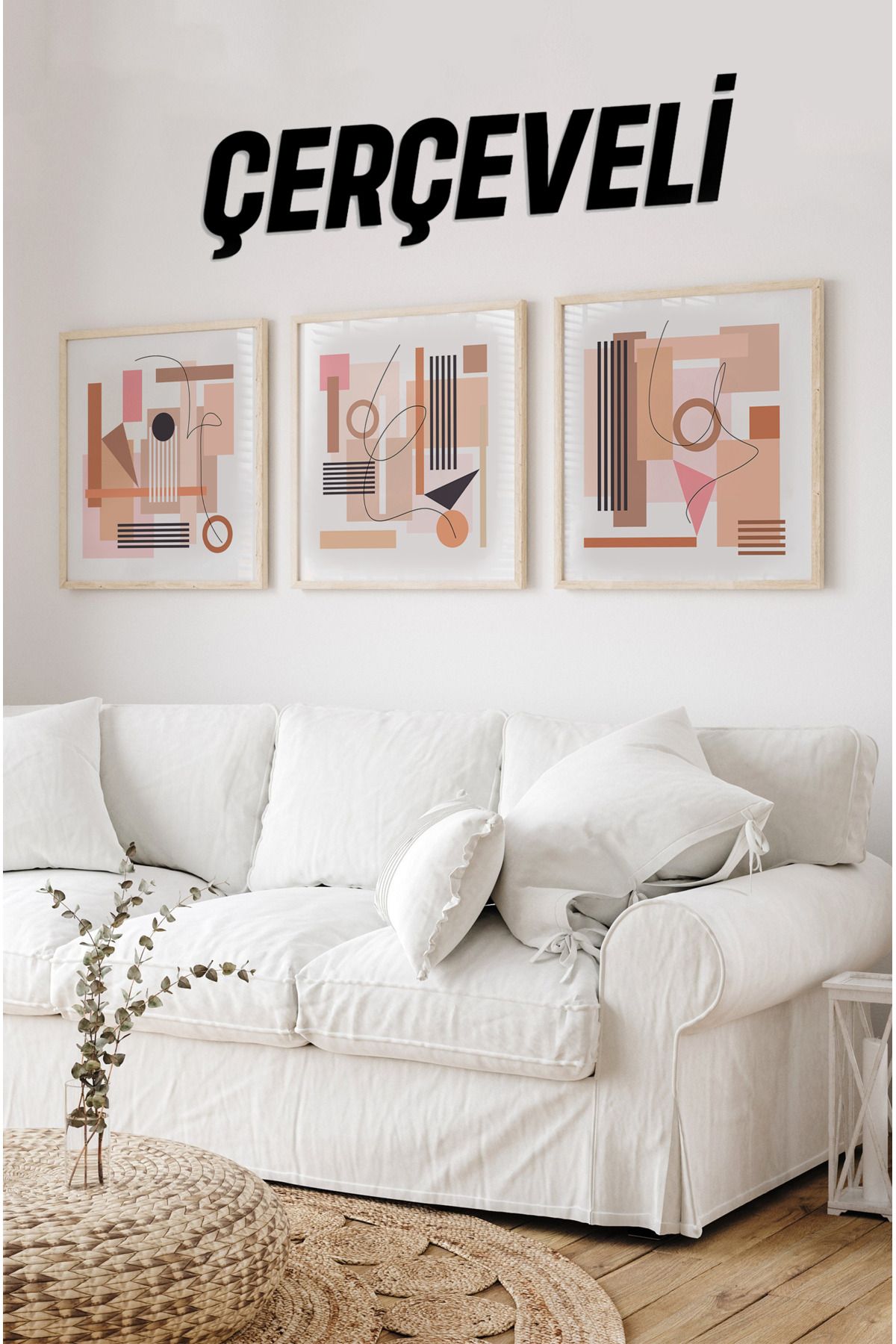 kutuTR Ahşap Çerçeveli Mdf Kare Tablo Seti Salon Ve Oturma Odası Için KR4026