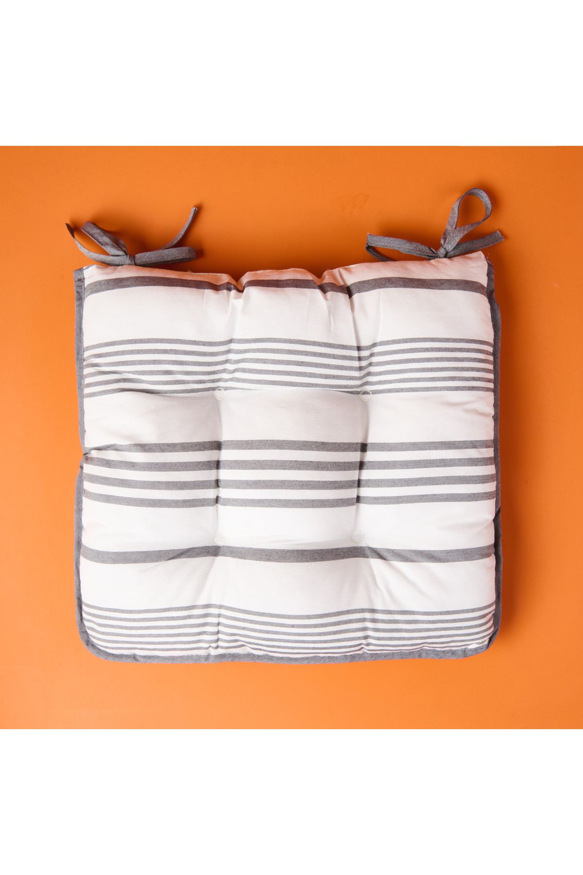 Evidea Soft Elegant Curves Kalın Çizgili Sandalye Minderi - Ekru / Siyah - 43x43 cm