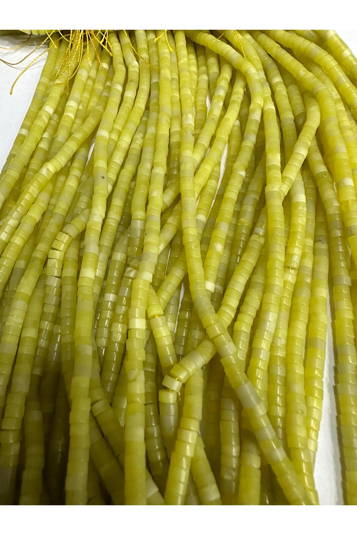LİVZA BİJUTERİ Silindir Limon yeşim Doğal Taş Boncuk Bir Dizi