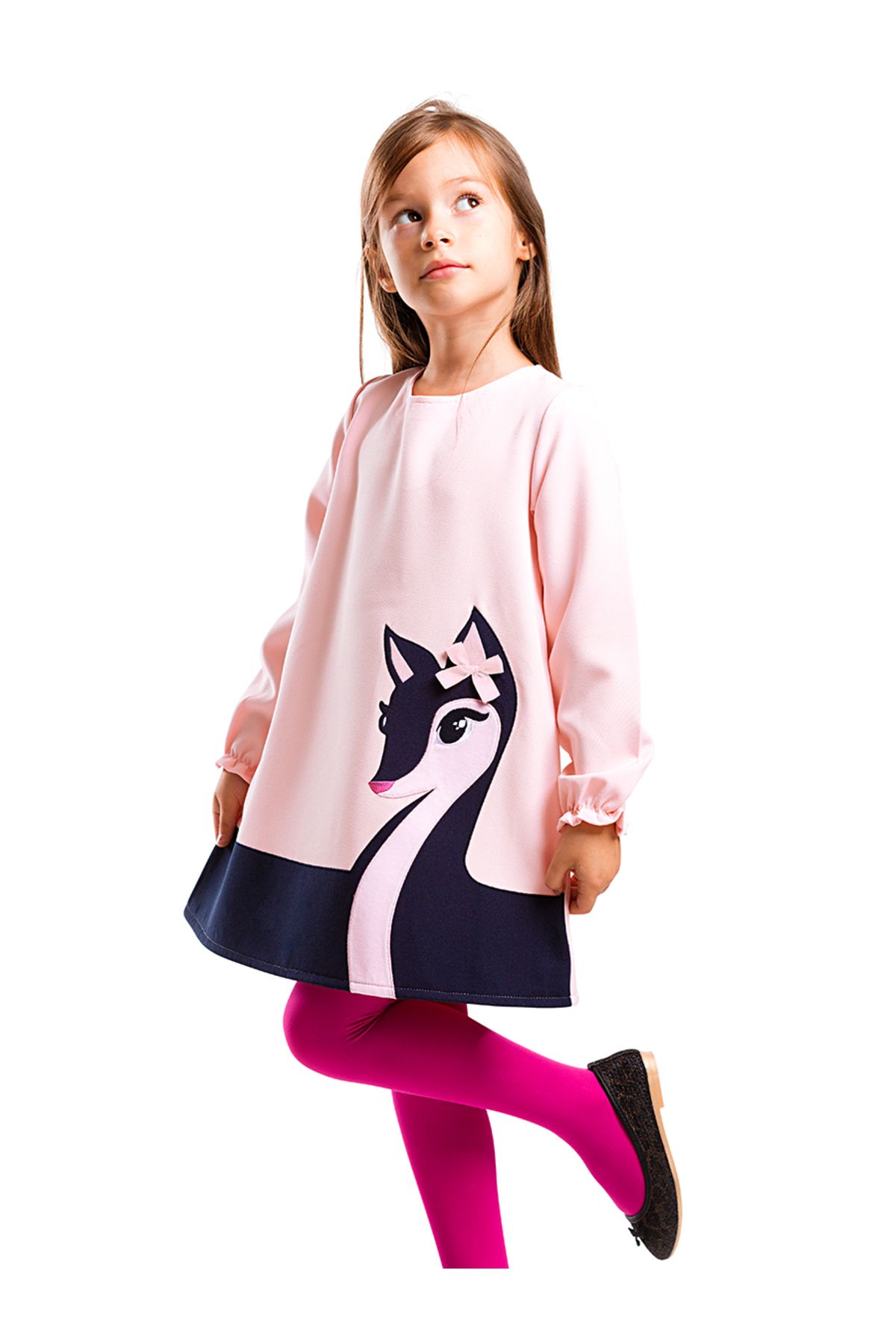Denokids Różowa Tkana Sukienka Dziewczęca - Elegancka Gazela Kobieta - 7 years